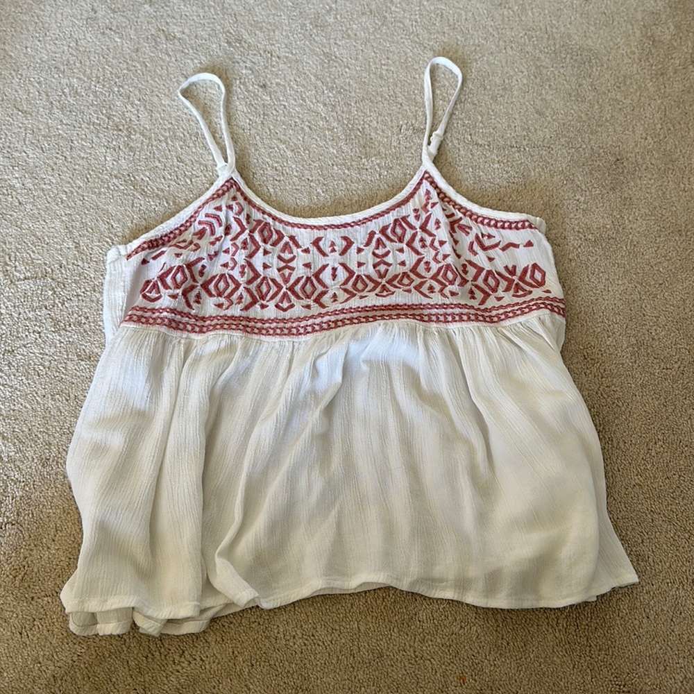 Pink and white embroidered tank